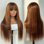 Highlight P4/30/27 100% Human Hair Wigs Straight With Bangs Fringe Malaysia Straight Human Hair Wigs Full Machine Made Wigs