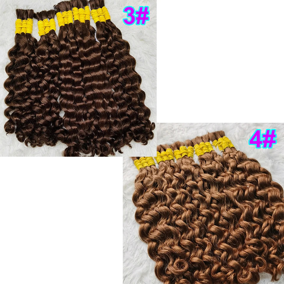 Human Hair Boho Bundles Bulk Hair,  Curly Water Wave Deep Remy Hair For Braiding, No Weft Human Hair Extensions