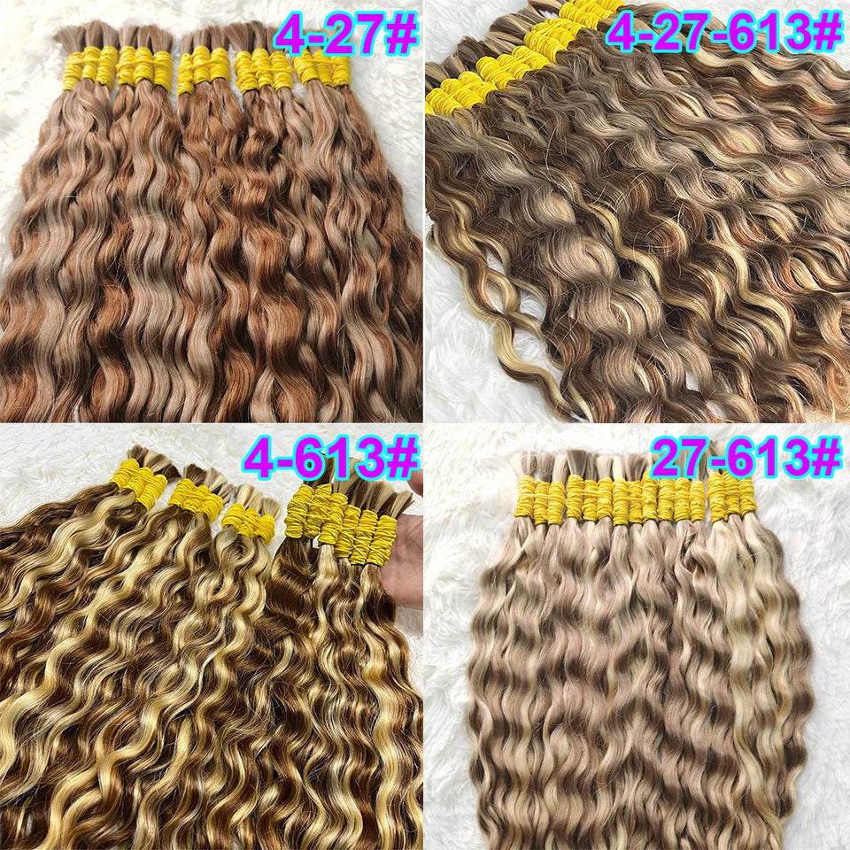 Human Hair Boho Bundles Bulk Hair,  Curly Water Wave Deep Remy Hair For Braiding, No Weft Human Hair Extensions