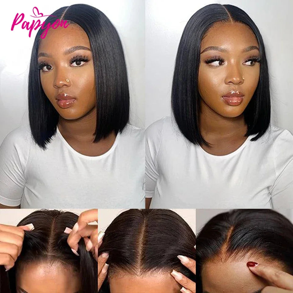 2026 NEWShort Straight Bob Human Hair Wigs, Full Machine Made, Pre-Cut 4x4 Lace, Elastic Drawstring, Upgraded Breathable Wigs