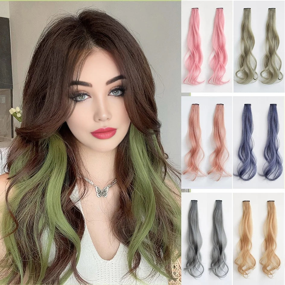 Synthetic 2 pieces/set 50cm/60cm colored curly hair extensions